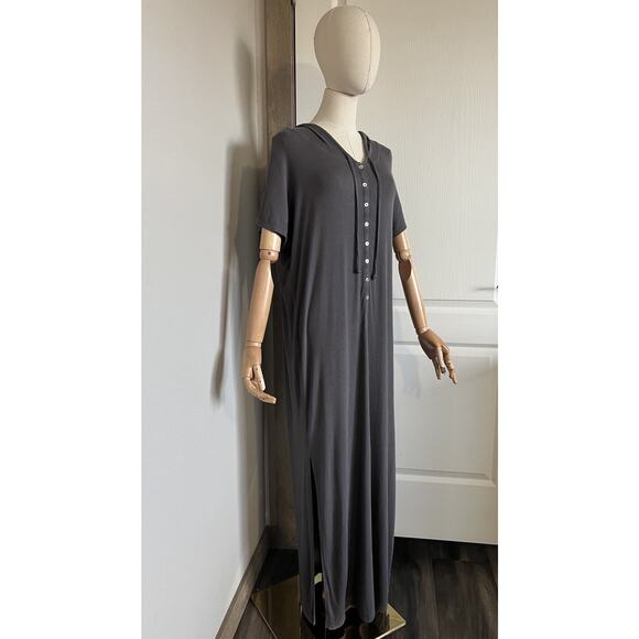 Free People Beach Size XS Avalon Maxi Dress Gray Ribbed Hooded Pockets Lounge - Picture 9 of 16